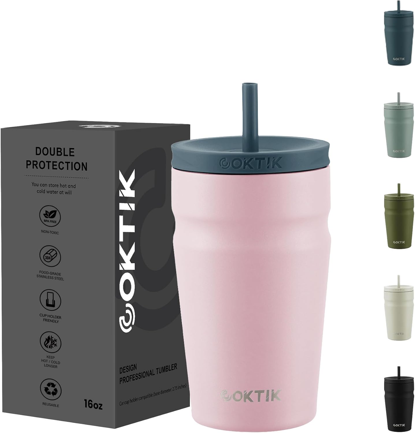 24oz Insulated Tumbler with Lid and Straw Iced Coffee Cup Reusable Stainless Steel Travel Mug Water Bottle Cupholder Friendly for Women Men Her Him (Bay Leaf)