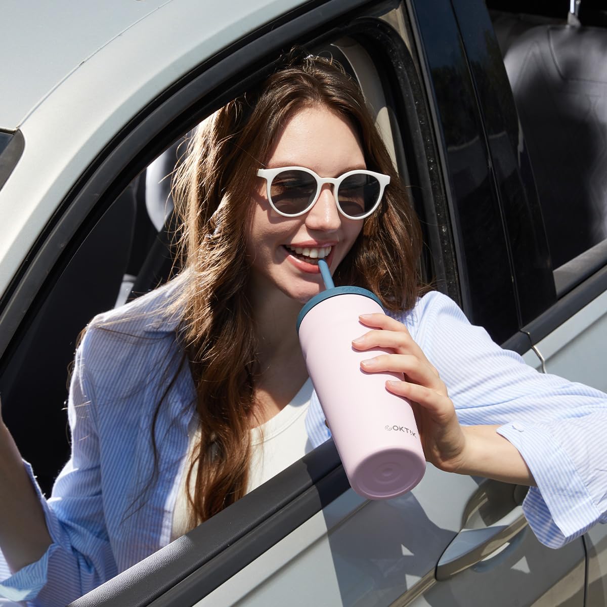 24oz Insulated Tumbler with Lid and Straw Iced Coffee Cup Reusable Stainless Steel Travel Mug Water Bottle Cupholder Friendly for Women Men Her Him (Bay Leaf)