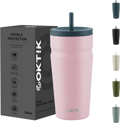 24oz Insulated Tumbler with Lid and Straw Iced Coffee Cup Reusable Stainless Steel Travel Mug Water Bottle Cupholder Friendly for Women Men Her Him (Bay Leaf)