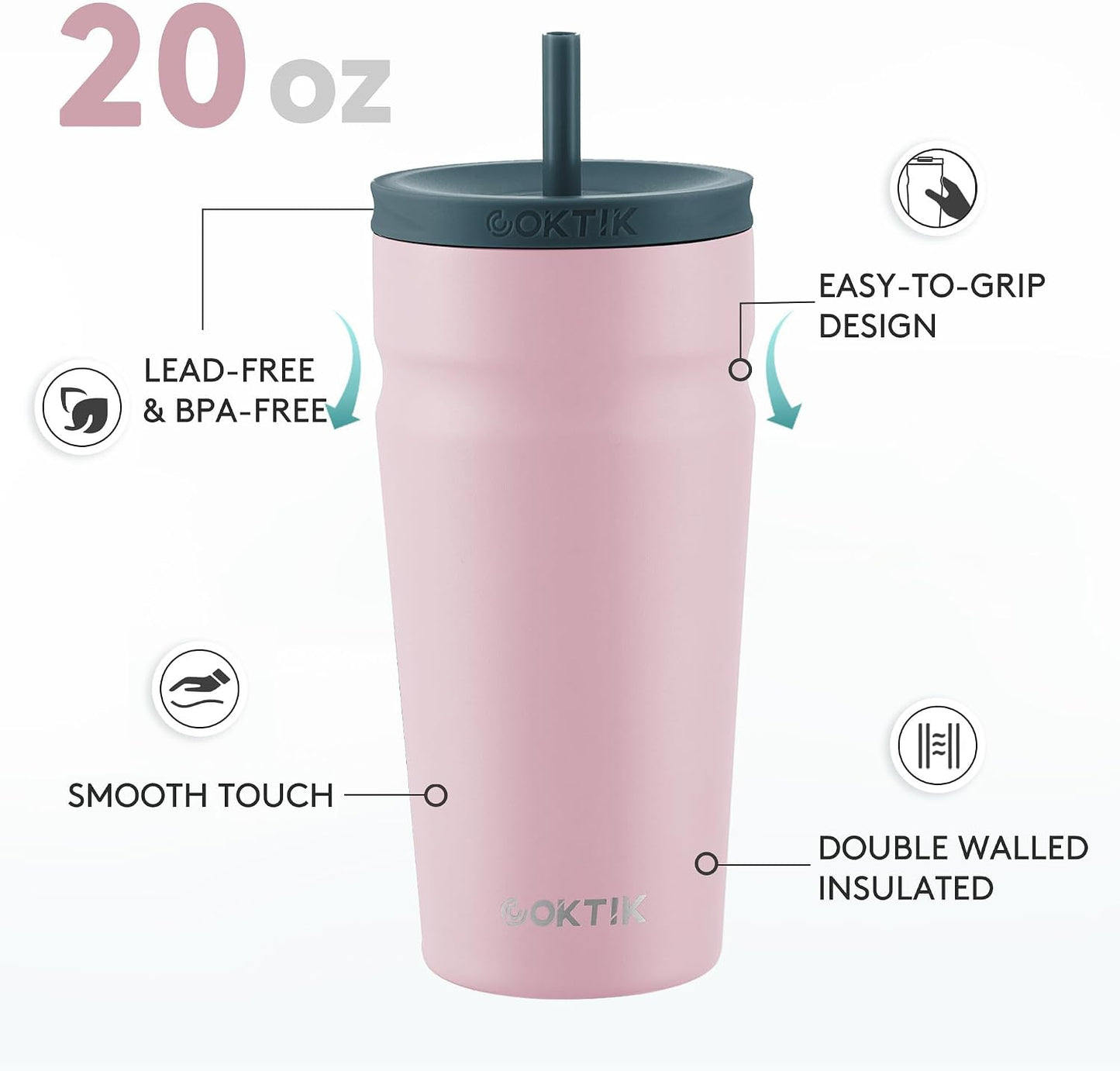 24oz Insulated Tumbler with Lid and Straw Iced Coffee Cup Reusable Stainless Steel Travel Mug Water Bottle Cupholder Friendly for Women Men Her Him (Bay Leaf)