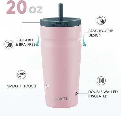 24oz Insulated Tumbler with Lid and Straw Iced Coffee Cup Reusable Stainless Steel Travel Mug Water Bottle Cupholder Friendly for Women Men Her Him (Bay Leaf)
