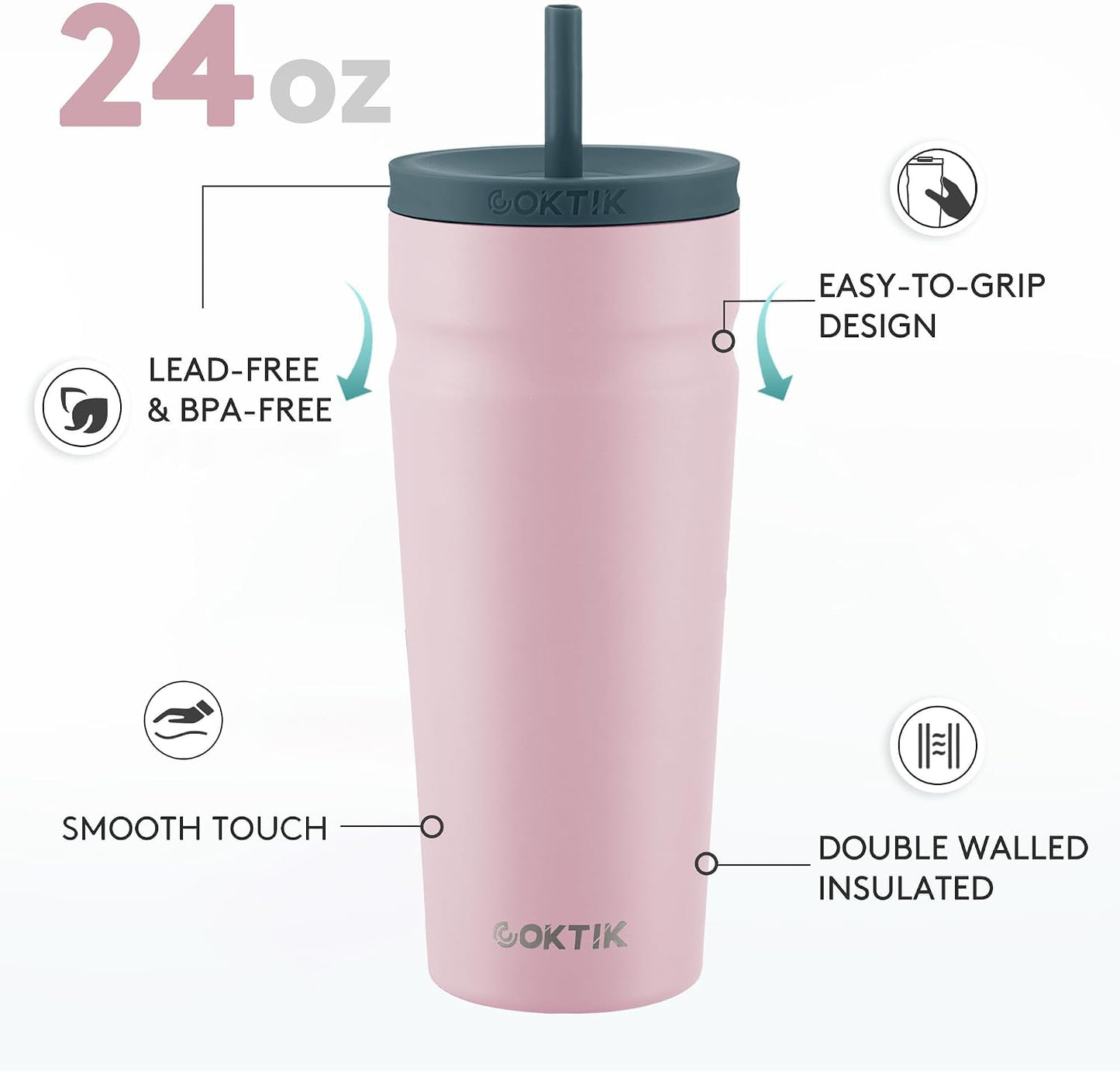24oz Insulated Tumbler with Lid and Straw Iced Coffee Cup Reusable Stainless Steel Travel Mug Water Bottle Cupholder Friendly for Women Men Her Him (Bay Leaf)
