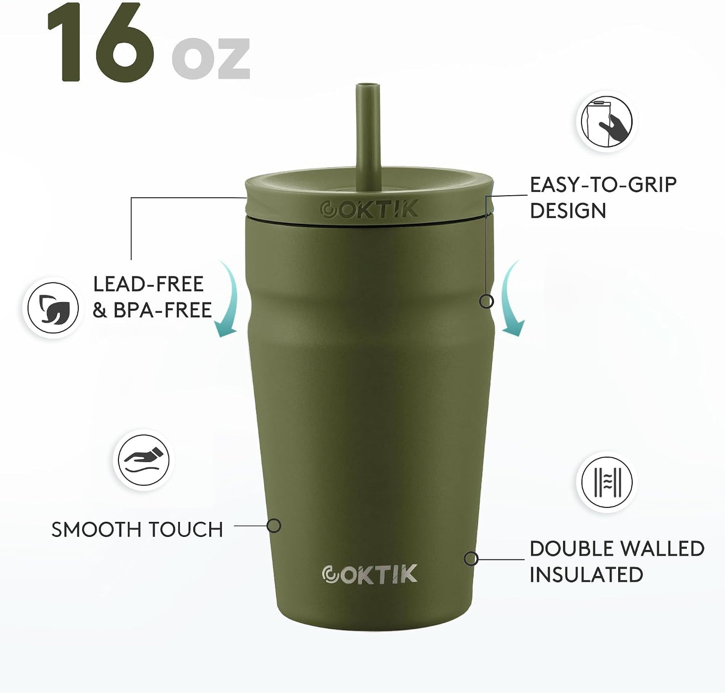 24oz Insulated Tumbler with Lid and Straw Iced Coffee Cup Reusable Stainless Steel Travel Mug Water Bottle Cupholder Friendly for Women Men Her Him (Bay Leaf)