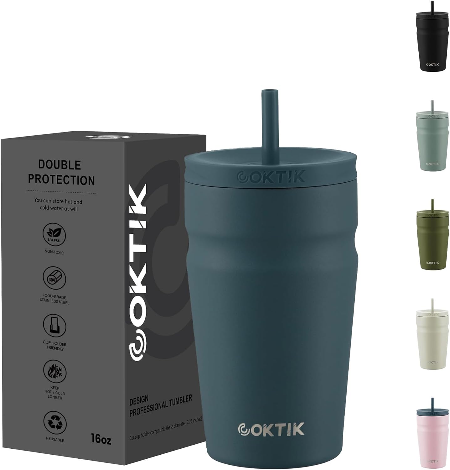 24oz Insulated Tumbler with Lid and Straw Iced Coffee Cup Reusable Stainless Steel Travel Mug Water Bottle Cupholder Friendly for Women Men Her Him (Bay Leaf)