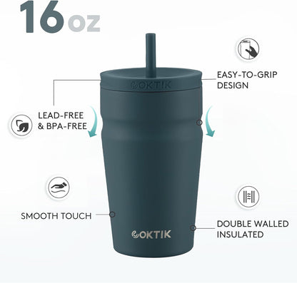24oz Insulated Tumbler with Lid and Straw Iced Coffee Cup Reusable Stainless Steel Travel Mug Water Bottle Cupholder Friendly for Women Men Her Him (Bay Leaf)