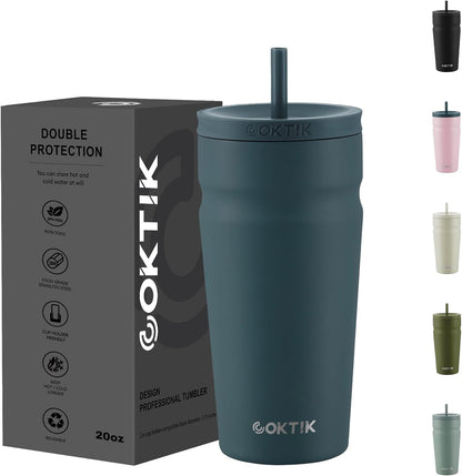 24oz Insulated Tumbler with Lid and Straw Iced Coffee Cup Reusable Stainless Steel Travel Mug Water Bottle Cupholder Friendly for Women Men Her Him (Bay Leaf)