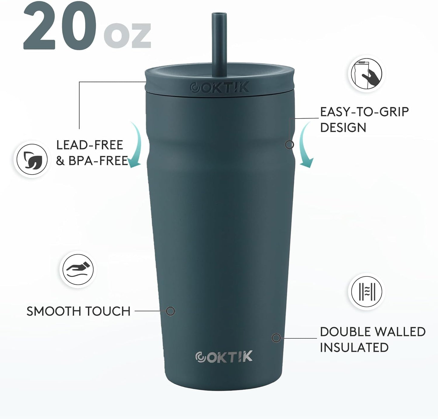 24oz Insulated Tumbler with Lid and Straw Iced Coffee Cup Reusable Stainless Steel Travel Mug Water Bottle Cupholder Friendly for Women Men Her Him (Bay Leaf)