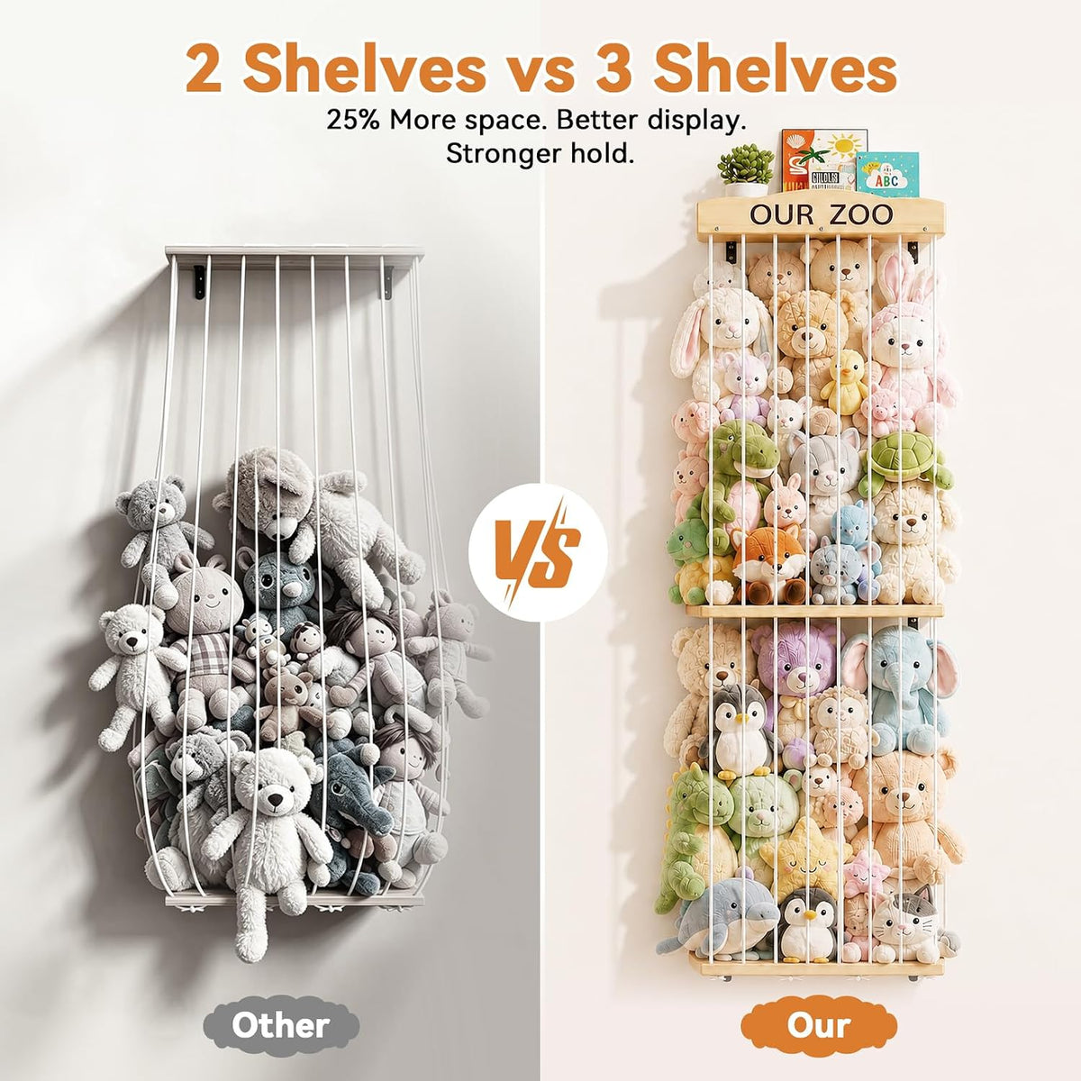 Stuffed Animal Storage Organizer: Wall Mount 3-Tier Display Holder