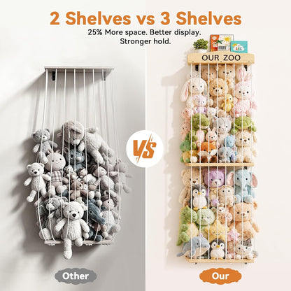 Stuffed Animal Storage Organizer: Wall Mount 3-Tier Display Holder