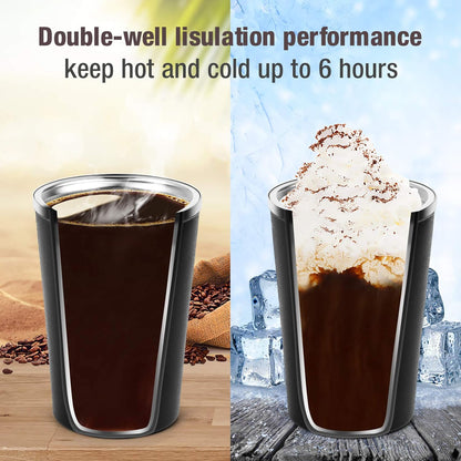 12oz (380ml) Vacuum Insulated Coffee Travel Mug, Leak proof Double Wall Stainless Steel Reusable Cup with Lid, Thermal Tumbler for Hot and Cold Drinks, Matte Texture Black