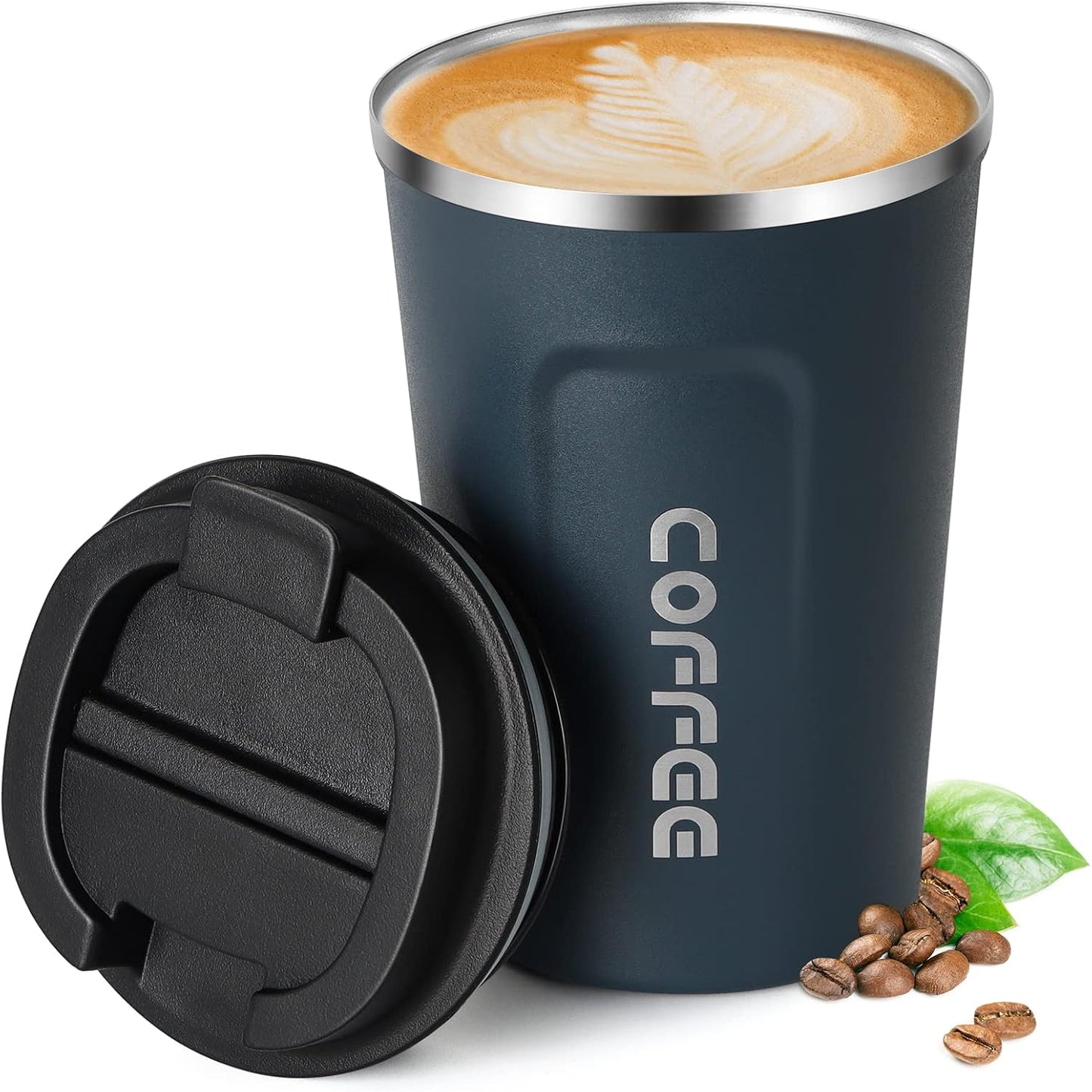 12oz (380ml) Vacuum Insulated Coffee Travel Mug, Leak proof Double Wall Stainless Steel Reusable Cup with Lid, Thermal Tumbler for Hot and Cold Drinks, Matte Texture Black