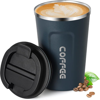 12oz (380ml) Vacuum Insulated Coffee Travel Mug, Leak proof Double Wall Stainless Steel Reusable Cup with Lid, Thermal Tumbler for Hot and Cold Drinks, Matte Texture Black