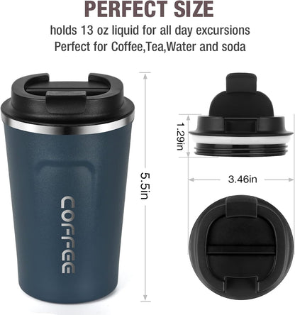 12oz (380ml) Vacuum Insulated Coffee Travel Mug, Leak proof Double Wall Stainless Steel Reusable Cup with Lid, Thermal Tumbler for Hot and Cold Drinks, Matte Texture Black
