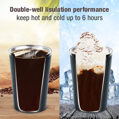 12oz (380ml) Vacuum Insulated Coffee Travel Mug, Leak proof Double Wall Stainless Steel Reusable Cup with Lid, Thermal Tumbler for Hot and Cold Drinks, Matte Texture Black