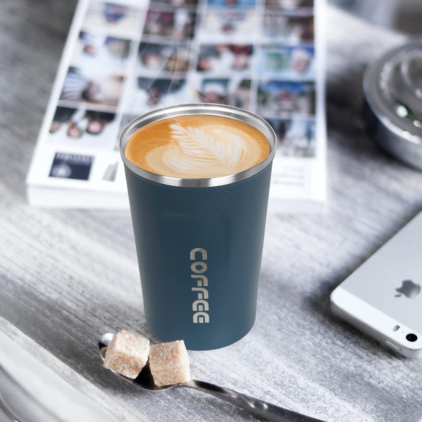 12oz (380ml) Vacuum Insulated Coffee Travel Mug, Leak proof Double Wall Stainless Steel Reusable Cup with Lid, Thermal Tumbler for Hot and Cold Drinks, Matte Texture Black
