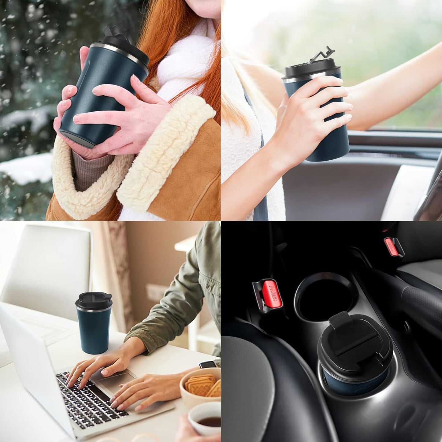 12oz (380ml) Vacuum Insulated Coffee Travel Mug, Leak proof Double Wall Stainless Steel Reusable Cup with Lid, Thermal Tumbler for Hot and Cold Drinks, Matte Texture Black