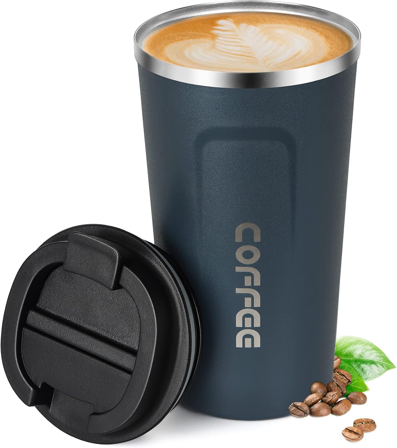 12oz (380ml) Vacuum Insulated Coffee Travel Mug, Leak proof Double Wall Stainless Steel Reusable Cup with Lid, Thermal Tumbler for Hot and Cold Drinks, Matte Texture Black