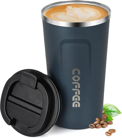 12oz (380ml) Vacuum Insulated Coffee Travel Mug, Leak proof Double Wall Stainless Steel Reusable Cup with Lid, Thermal Tumbler for Hot and Cold Drinks, Matte Texture Black