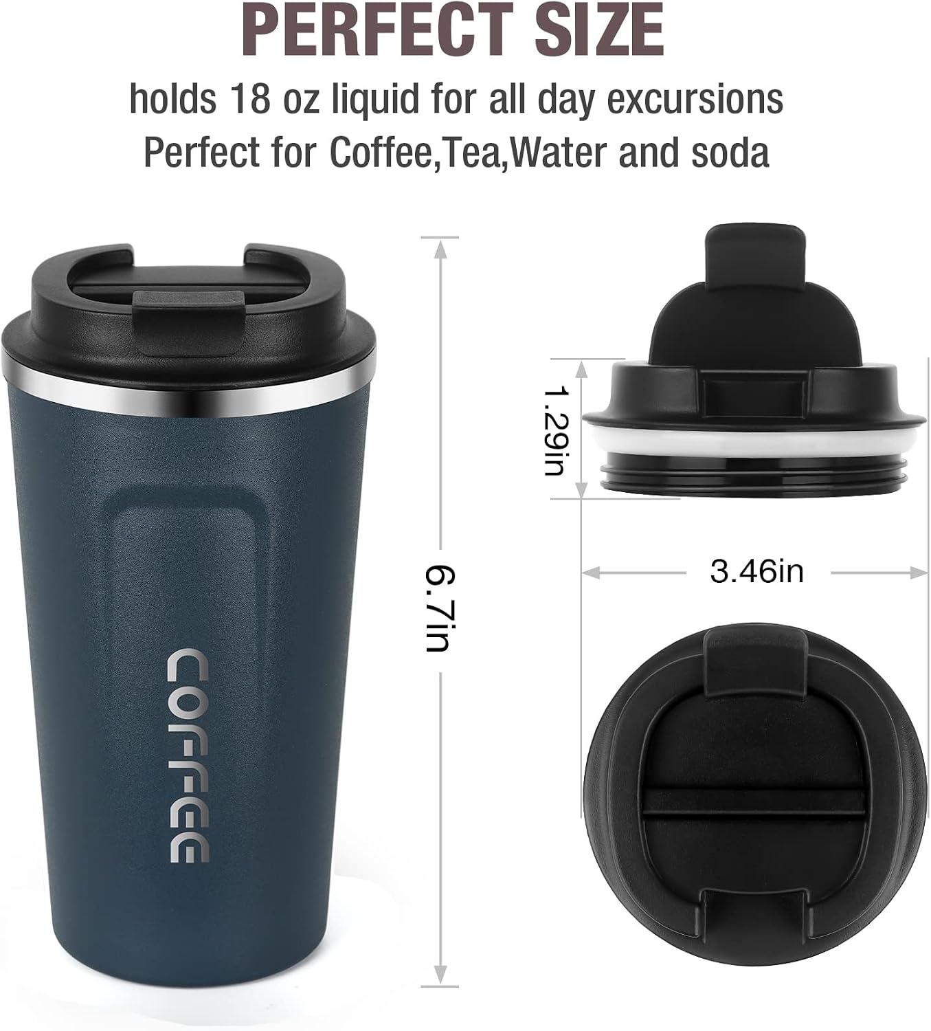 12oz (380ml) Vacuum Insulated Coffee Travel Mug, Leak proof Double Wall Stainless Steel Reusable Cup with Lid, Thermal Tumbler for Hot and Cold Drinks, Matte Texture Black