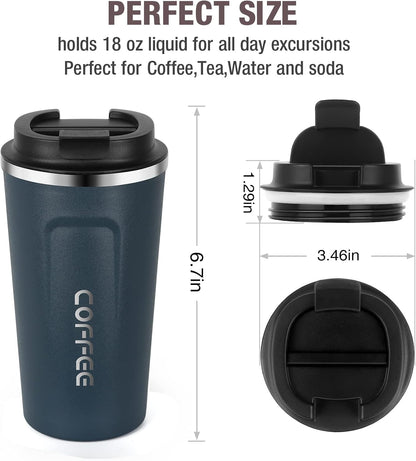 12oz (380ml) Vacuum Insulated Coffee Travel Mug, Leak proof Double Wall Stainless Steel Reusable Cup with Lid, Thermal Tumbler for Hot and Cold Drinks, Matte Texture Black