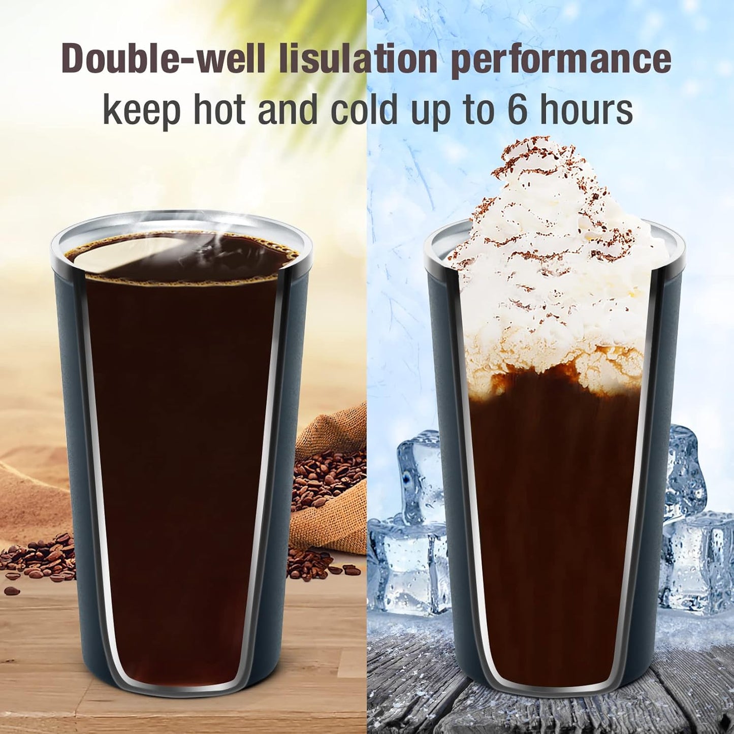 12oz (380ml) Vacuum Insulated Coffee Travel Mug, Leak proof Double Wall Stainless Steel Reusable Cup with Lid, Thermal Tumbler for Hot and Cold Drinks, Matte Texture Black