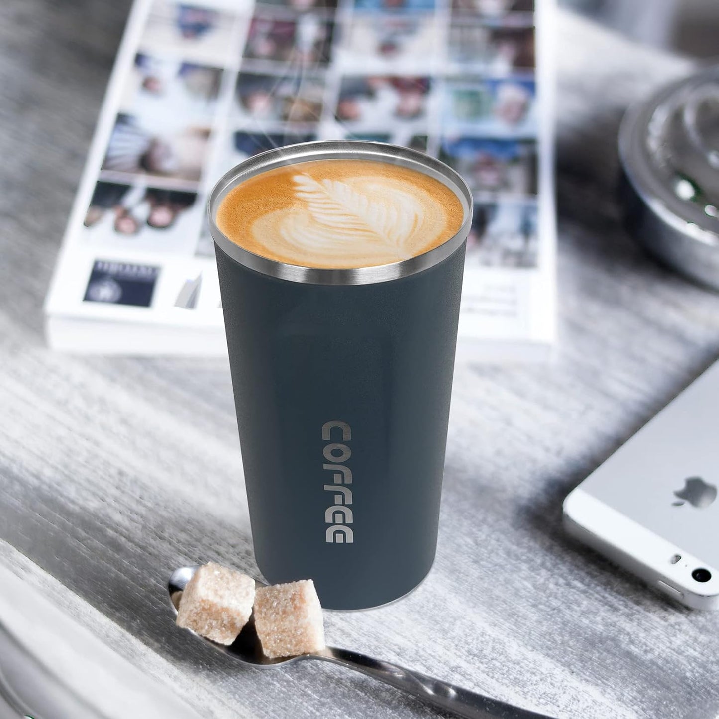 12oz (380ml) Vacuum Insulated Coffee Travel Mug, Leak proof Double Wall Stainless Steel Reusable Cup with Lid, Thermal Tumbler for Hot and Cold Drinks, Matte Texture Black