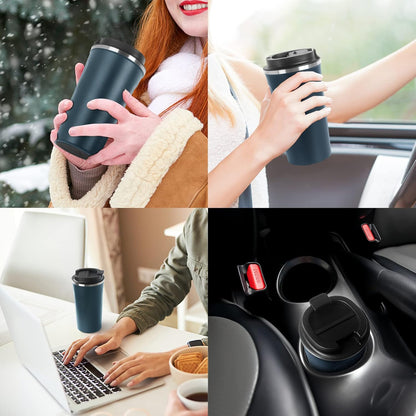 12oz (380ml) Vacuum Insulated Coffee Travel Mug, Leak proof Double Wall Stainless Steel Reusable Cup with Lid, Thermal Tumbler for Hot and Cold Drinks, Matte Texture Black