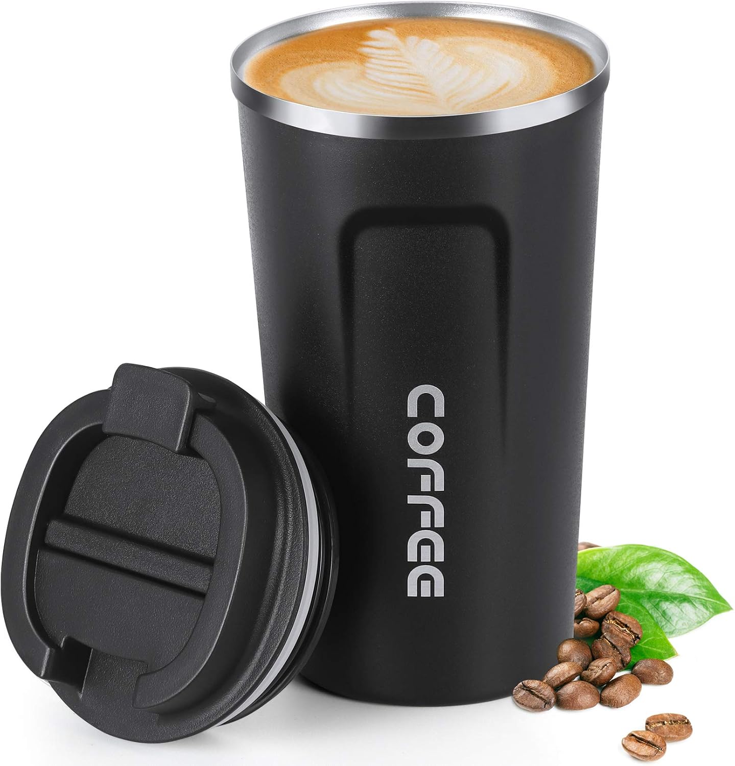 12oz (380ml) Vacuum Insulated Coffee Travel Mug, Leak proof Double Wall Stainless Steel Reusable Cup with Lid, Thermal Tumbler for Hot and Cold Drinks, Matte Texture Black