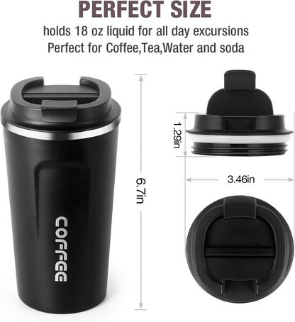 12oz (380ml) Vacuum Insulated Coffee Travel Mug, Leak proof Double Wall Stainless Steel Reusable Cup with Lid, Thermal Tumbler for Hot and Cold Drinks, Matte Texture Black