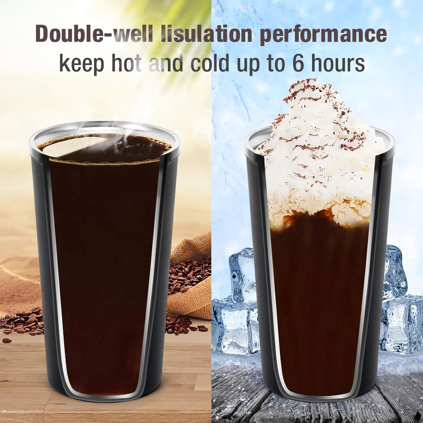 12oz (380ml) Vacuum Insulated Coffee Travel Mug, Leak proof Double Wall Stainless Steel Reusable Cup with Lid, Thermal Tumbler for Hot and Cold Drinks, Matte Texture Black
