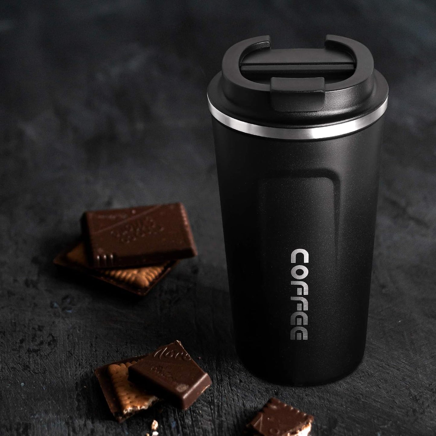 12oz (380ml) Vacuum Insulated Coffee Travel Mug, Leak proof Double Wall Stainless Steel Reusable Cup with Lid, Thermal Tumbler for Hot and Cold Drinks, Matte Texture Black