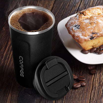 12oz (380ml) Vacuum Insulated Coffee Travel Mug, Leak proof Double Wall Stainless Steel Reusable Cup with Lid, Thermal Tumbler for Hot and Cold Drinks, Matte Texture Black