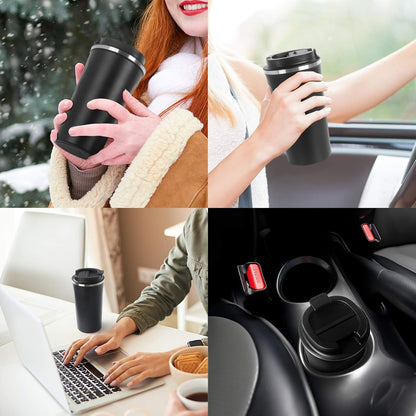 12oz (380ml) Vacuum Insulated Coffee Travel Mug, Leak proof Double Wall Stainless Steel Reusable Cup with Lid, Thermal Tumbler for Hot and Cold Drinks, Matte Texture Black