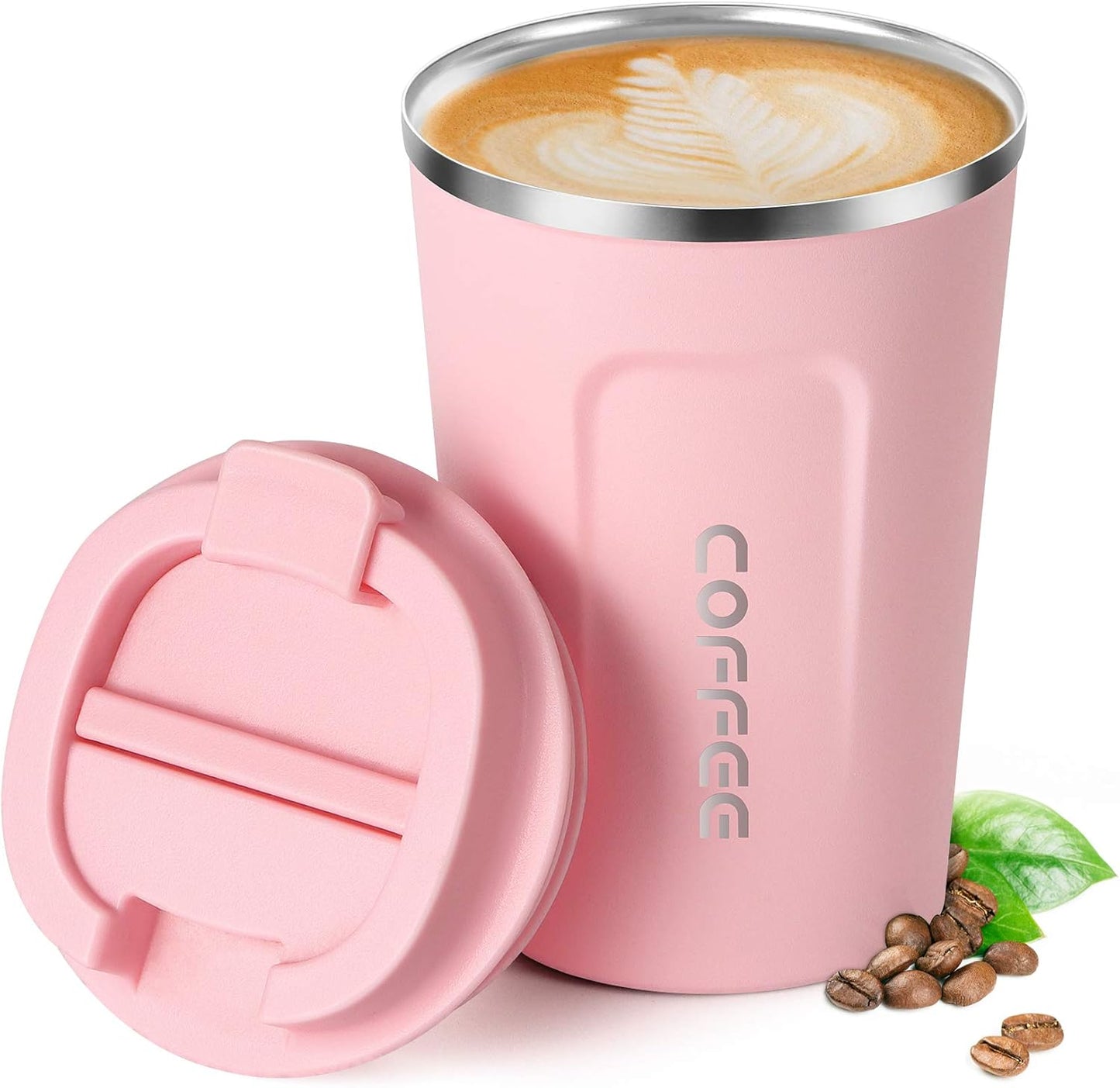 12oz (380ml) Vacuum Insulated Coffee Travel Mug, Leak proof Double Wall Stainless Steel Reusable Cup with Lid, Thermal Tumbler for Hot and Cold Drinks, Matte Texture Black