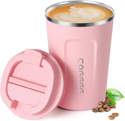 12oz (380ml) Vacuum Insulated Coffee Travel Mug, Leak proof Double Wall Stainless Steel Reusable Cup with Lid, Thermal Tumbler for Hot and Cold Drinks, Matte Texture Black