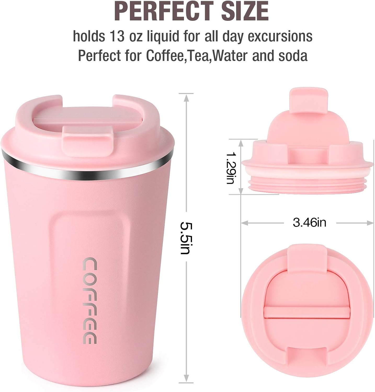 12oz (380ml) Vacuum Insulated Coffee Travel Mug, Leak proof Double Wall Stainless Steel Reusable Cup with Lid, Thermal Tumbler for Hot and Cold Drinks, Matte Texture Black