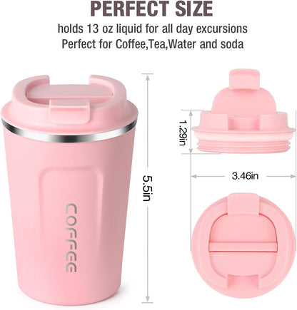 12oz (380ml) Vacuum Insulated Coffee Travel Mug, Leak proof Double Wall Stainless Steel Reusable Cup with Lid, Thermal Tumbler for Hot and Cold Drinks, Matte Texture Black