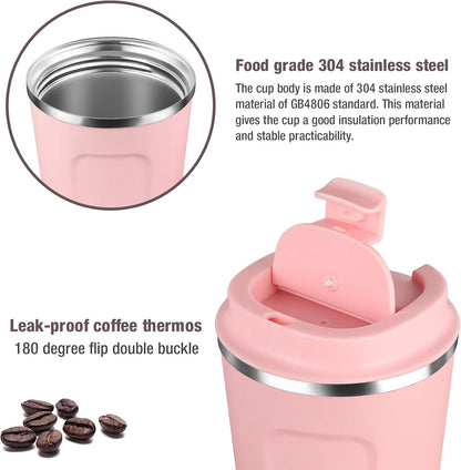 12oz (380ml) Vacuum Insulated Coffee Travel Mug, Leak proof Double Wall Stainless Steel Reusable Cup with Lid, Thermal Tumbler for Hot and Cold Drinks, Matte Texture Black