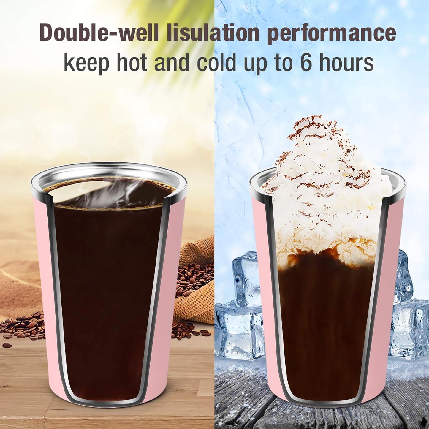12oz (380ml) Vacuum Insulated Coffee Travel Mug, Leak proof Double Wall Stainless Steel Reusable Cup with Lid, Thermal Tumbler for Hot and Cold Drinks, Matte Texture Black