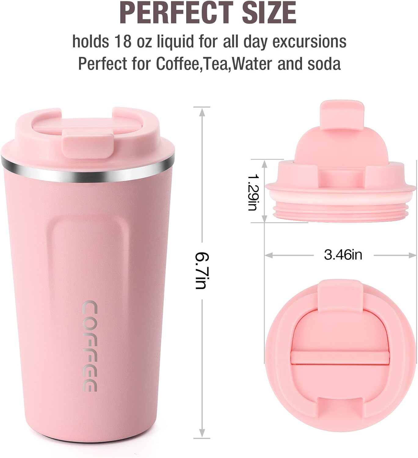 12oz (380ml) Vacuum Insulated Coffee Travel Mug, Leak proof Double Wall Stainless Steel Reusable Cup with Lid, Thermal Tumbler for Hot and Cold Drinks, Matte Texture Black