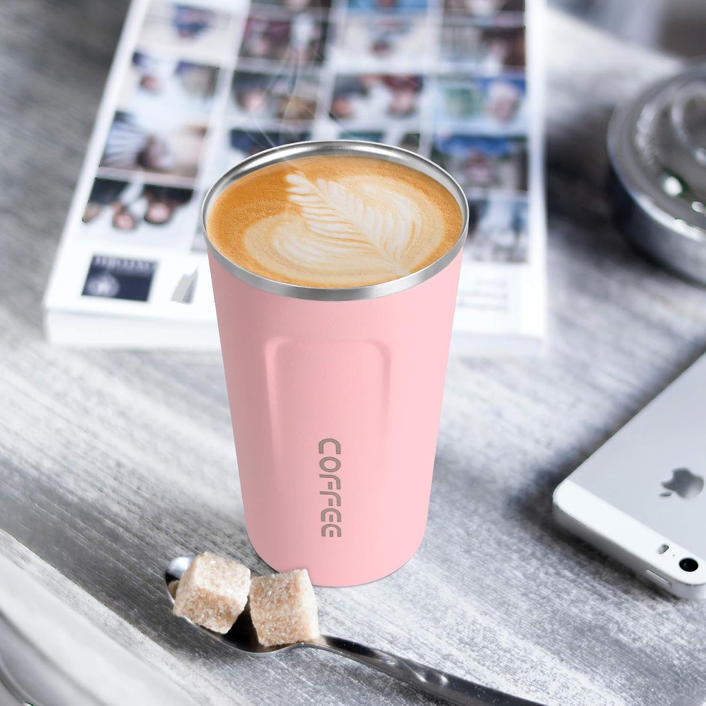 12oz (380ml) Vacuum Insulated Coffee Travel Mug, Leak proof Double Wall Stainless Steel Reusable Cup with Lid, Thermal Tumbler for Hot and Cold Drinks, Matte Texture Black