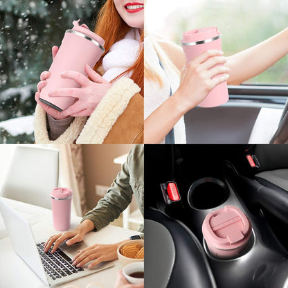 12oz (380ml) Vacuum Insulated Coffee Travel Mug, Leak proof Double Wall Stainless Steel Reusable Cup with Lid, Thermal Tumbler for Hot and Cold Drinks, Matte Texture Black