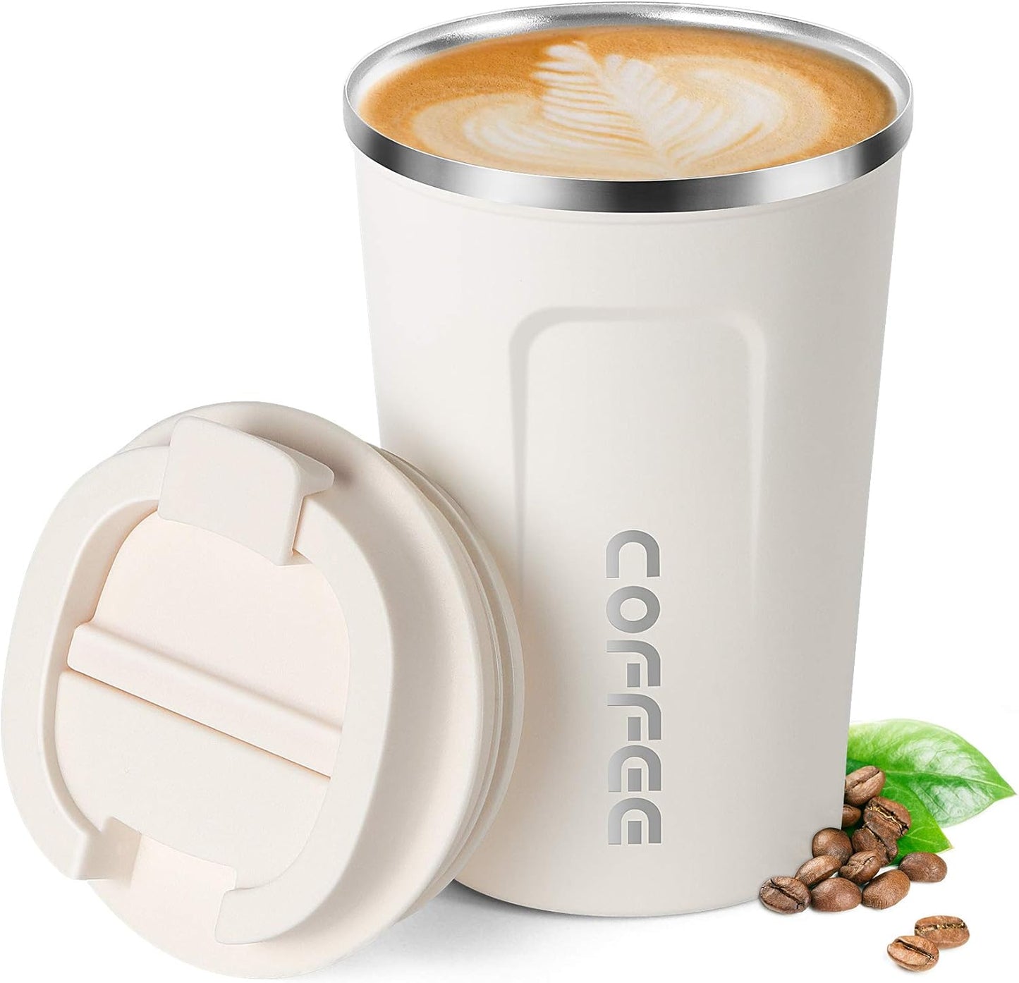 12oz (380ml) Vacuum Insulated Coffee Travel Mug, Leak proof Double Wall Stainless Steel Reusable Cup with Lid, Thermal Tumbler for Hot and Cold Drinks, Matte Texture Black