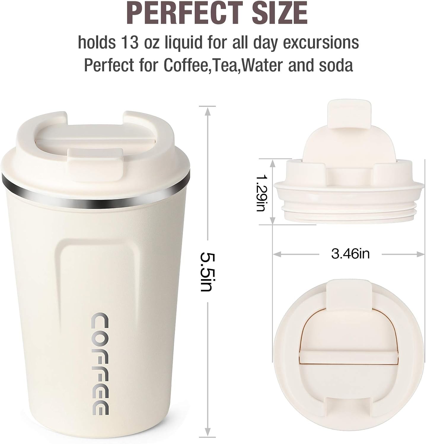 12oz (380ml) Vacuum Insulated Coffee Travel Mug, Leak proof Double Wall Stainless Steel Reusable Cup with Lid, Thermal Tumbler for Hot and Cold Drinks, Matte Texture Black
