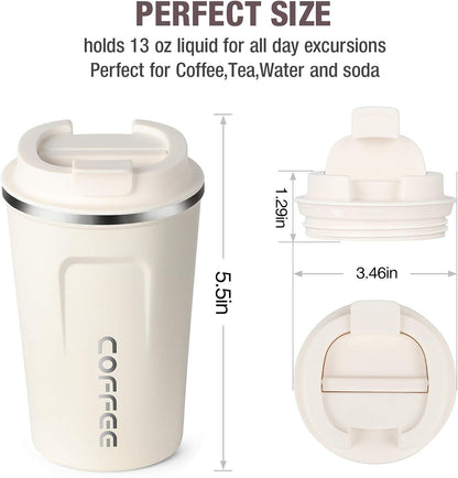 12oz (380ml) Vacuum Insulated Coffee Travel Mug, Leak proof Double Wall Stainless Steel Reusable Cup with Lid, Thermal Tumbler for Hot and Cold Drinks, Matte Texture Black