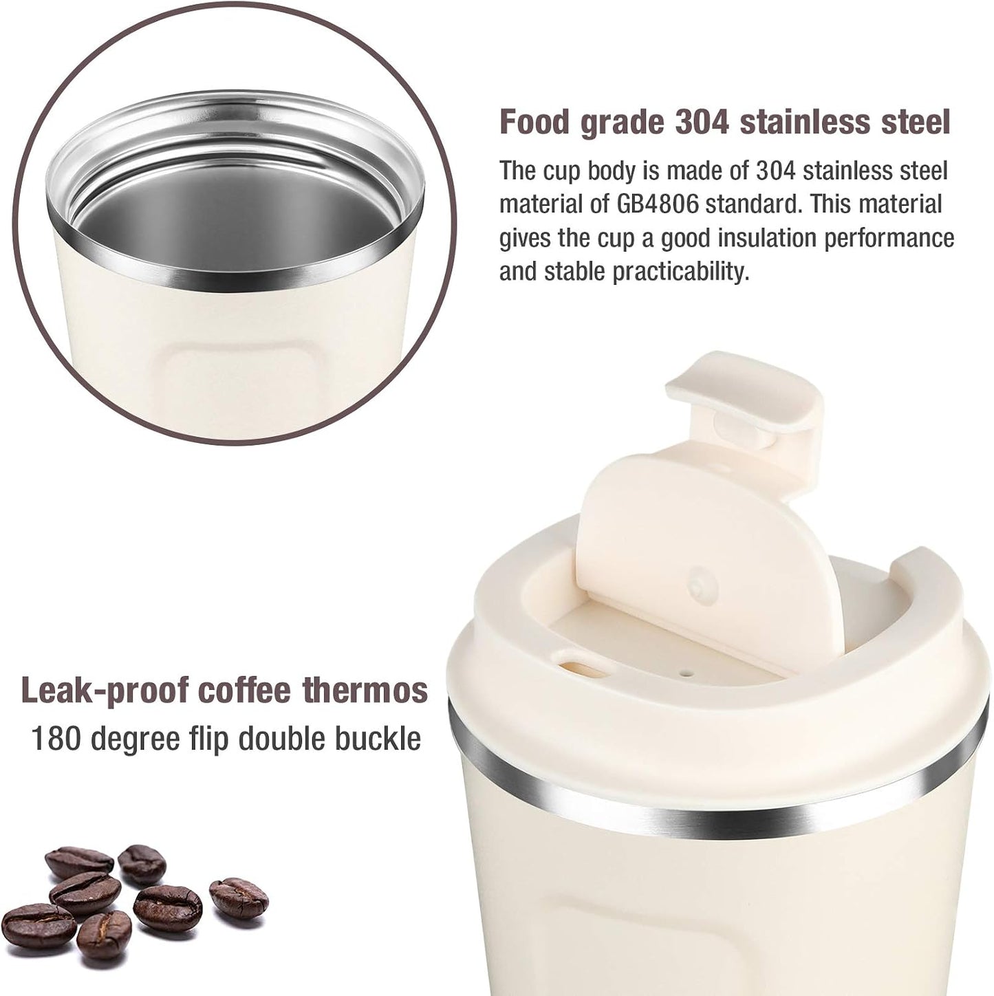 12oz (380ml) Vacuum Insulated Coffee Travel Mug, Leak proof Double Wall Stainless Steel Reusable Cup with Lid, Thermal Tumbler for Hot and Cold Drinks, Matte Texture Black