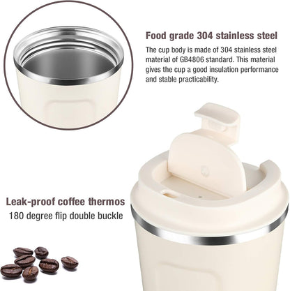 12oz (380ml) Vacuum Insulated Coffee Travel Mug, Leak proof Double Wall Stainless Steel Reusable Cup with Lid, Thermal Tumbler for Hot and Cold Drinks, Matte Texture Black