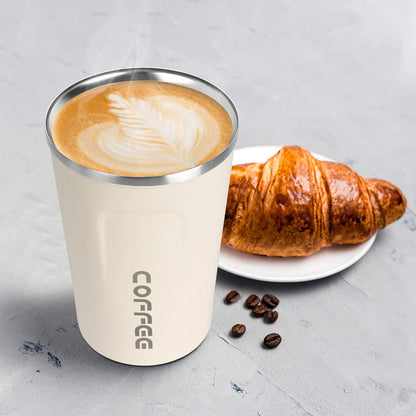 12oz (380ml) Vacuum Insulated Coffee Travel Mug, Leak proof Double Wall Stainless Steel Reusable Cup with Lid, Thermal Tumbler for Hot and Cold Drinks, Matte Texture Black