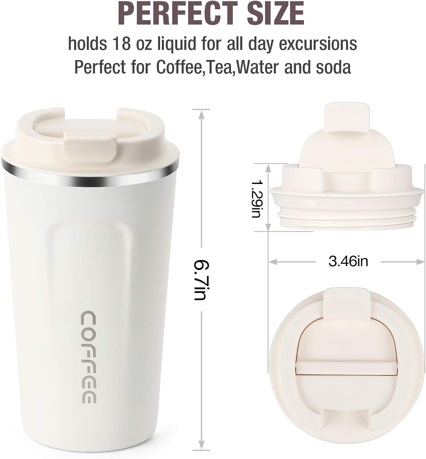 12oz (380ml) Vacuum Insulated Coffee Travel Mug, Leak proof Double Wall Stainless Steel Reusable Cup with Lid, Thermal Tumbler for Hot and Cold Drinks, Matte Texture Black