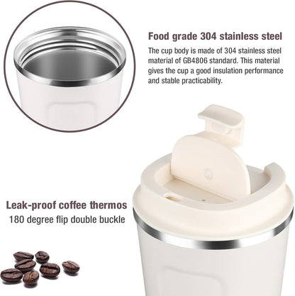 12oz (380ml) Vacuum Insulated Coffee Travel Mug, Leak proof Double Wall Stainless Steel Reusable Cup with Lid, Thermal Tumbler for Hot and Cold Drinks, Matte Texture Black